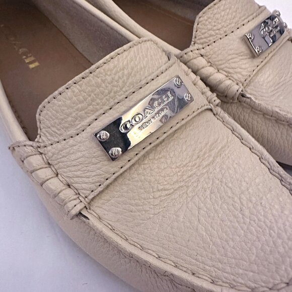 COACH (8) Fredrica Milk Loafer Flats Pebble Grain Leather Gold Beige Stone Taupe - Picture 8 of 14